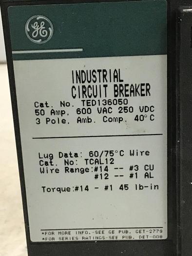 Used GE TED136050 Breaker & Disconnect 50 AMP USED #143732