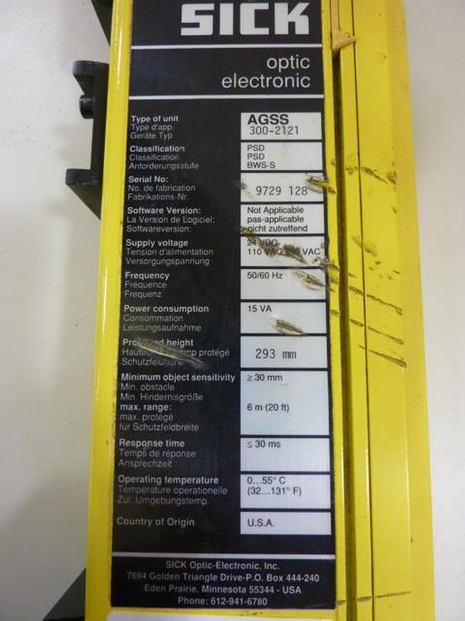 Used SICK OPTIC ELECTRONIC Sender Unit AGSS 300-2121 #49814