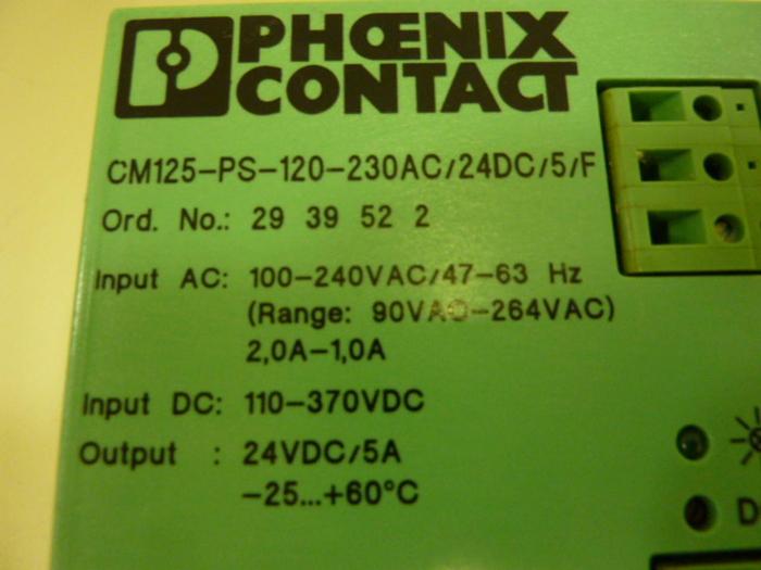 Used PHOENIX CONTACT Power Supply CM125-PS-120-230AC/24DC/5/F #55858