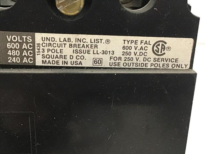 Used SQUARE D 100 Amp Circuit Breaker FAL36100 Used