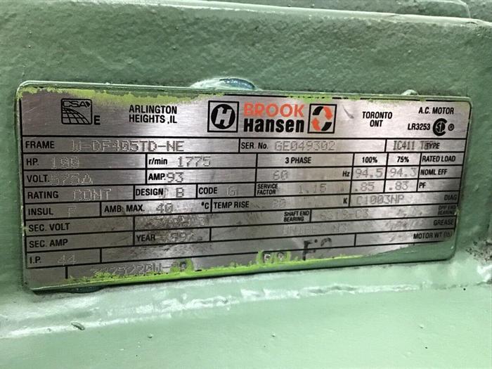 Used BROOK HANSEN 100 HP Motor W-DF405TD-NE Used