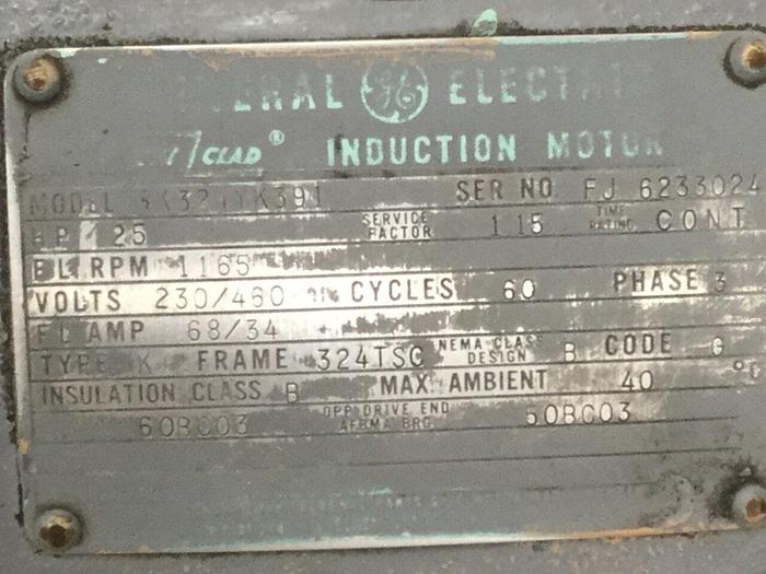 Used GENERAL ELECTRIC 25 HP Motor 5K324YK391 #108344