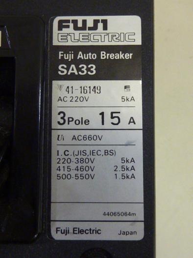 Used FUJI ELECTRIC 15 Amp Circuit Breaker SA33-15 #104496