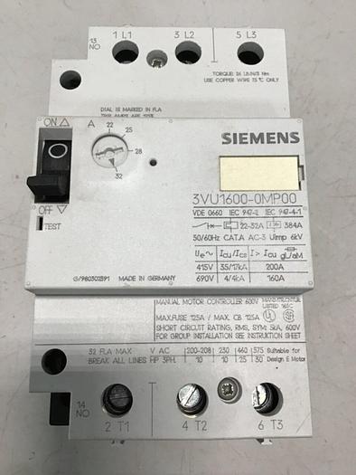 Used SIEMENS Motor Starter 3VU1600-0MP00 #133204
