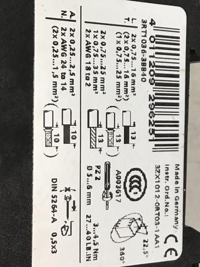 Used SIEMENS Contactor 3RT1036-3BB40 #124614
