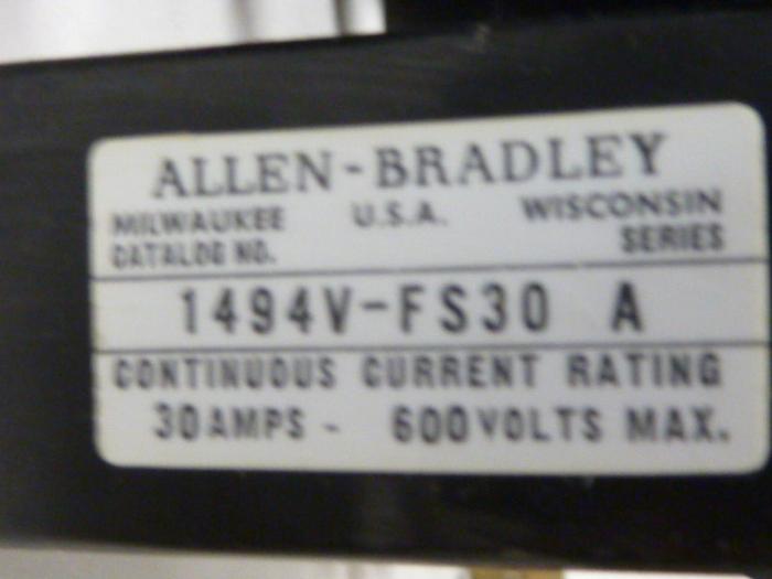 Used ALLEN BRADLEY 30 Amp Disconnect Switch 1494V-DS30 SER A #57418