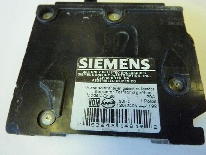 Used SIEMENS 20 Amp Circuit Breaker QP120 #27750