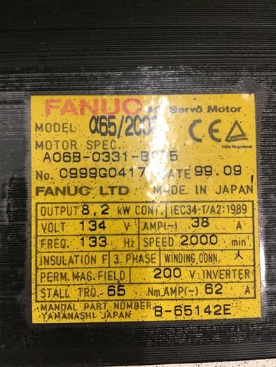 Used FANUC AC Servo Motor A65/2000 Motor Used