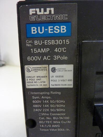 Used FUJI ELECTRIC 15 Amp Circuit Breaker BU-ESB3015 #60747