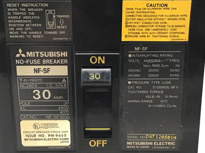 Used MITSUBISHI 30 Amp Circuit Breaker NF-SF3030 #124379