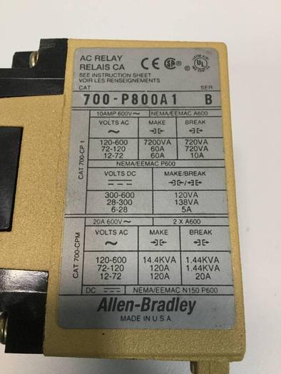 Used ALLEN BRADLEY AC Relay 700-P800A1 SER B #92940