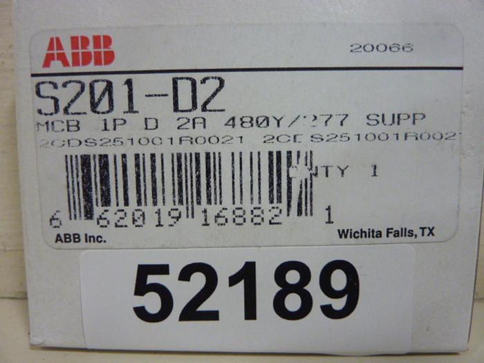 Used ABB 2 Amp Circuit Breaker S201-D2 #52189