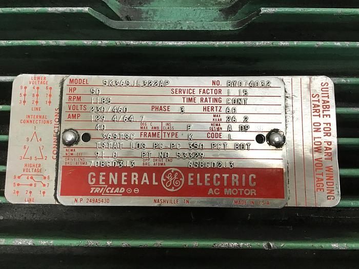 Used General Electric (G.E.) 50 HP Electric Motor 5K365JL322AP Used #144472