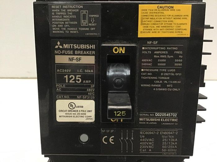 Used MITSUBISHI 125 Amp Circuit Breaker NF-SF3125 #124322