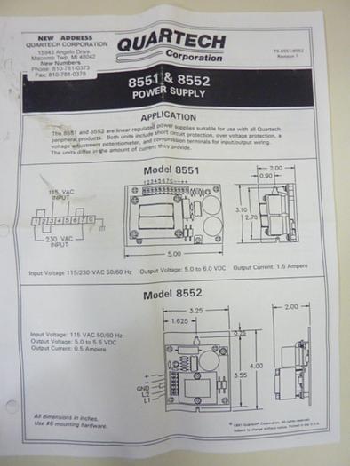 QUARTECH Power Supply Board 8552 #43053