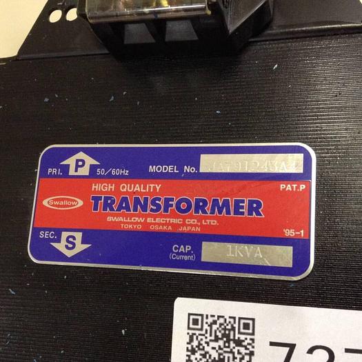 Used SWALLOW ELECTRIC CO. 1 kVA Transformer JA791243A4 #72712