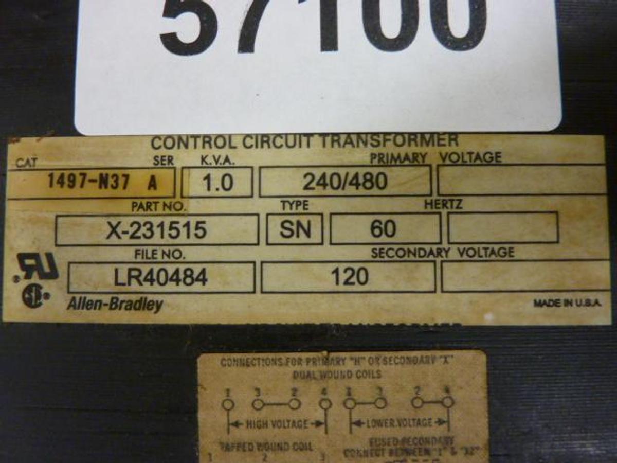 Used ALLEN BRADLEY 1 kVA Transformer 1497-N37 SER A Used