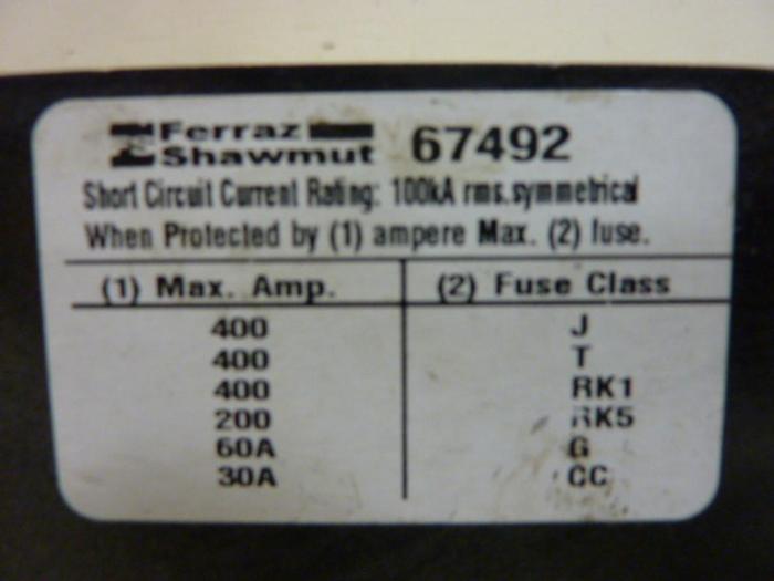 Used FERRAZ SHAWMUT Fuse Block 67492 #57114