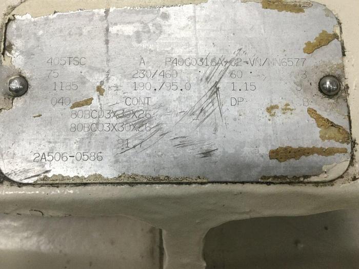 Used RELIANCE ELECTRIC 75 HP Motor P40G0318A-G2-VN Used