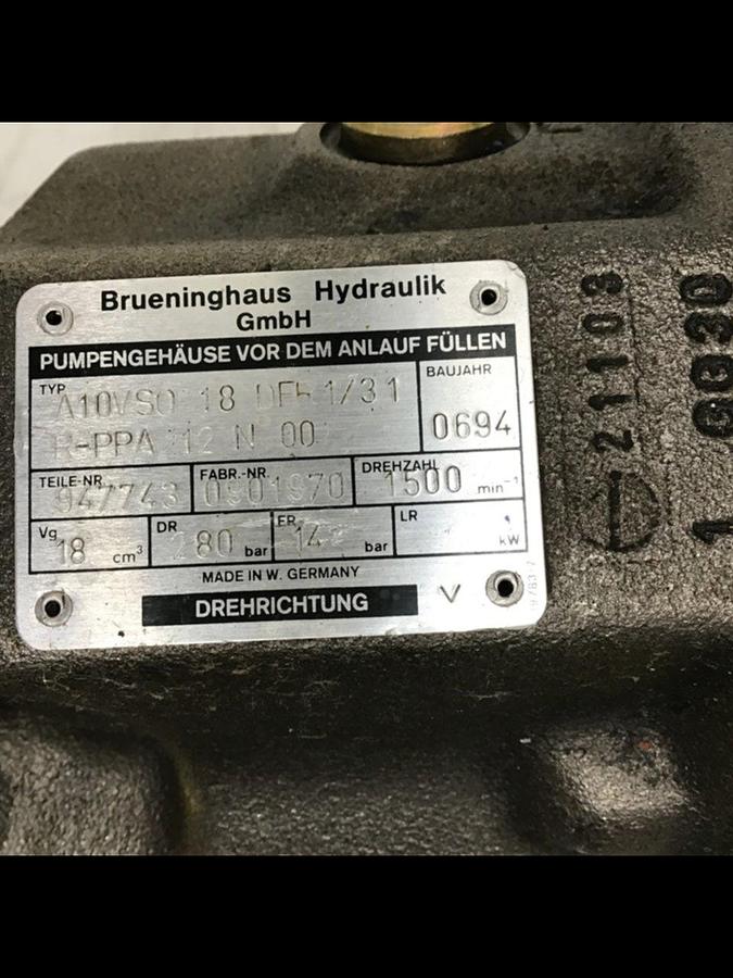Used BRUENINGHAUS HYDRAULIK Motor A10VSO18DFR1/31R-PPA12N00 #127276
