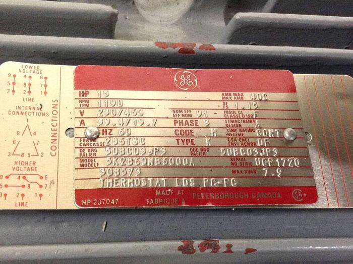 Used GENERAL ELECTRIC 15 HP Motor 5K286QNB6000A Used