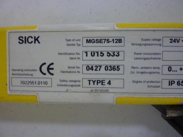 Used SICK OPTIC ELECTRONIC Light Curtain Receiver MGSE75-12B #49840