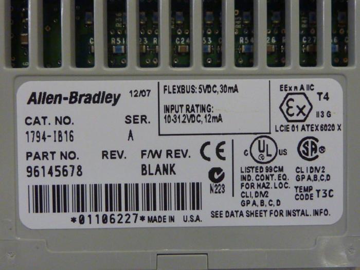 Used ALLEN BRADLEY Input Module 1794-IB16 SER A #60881