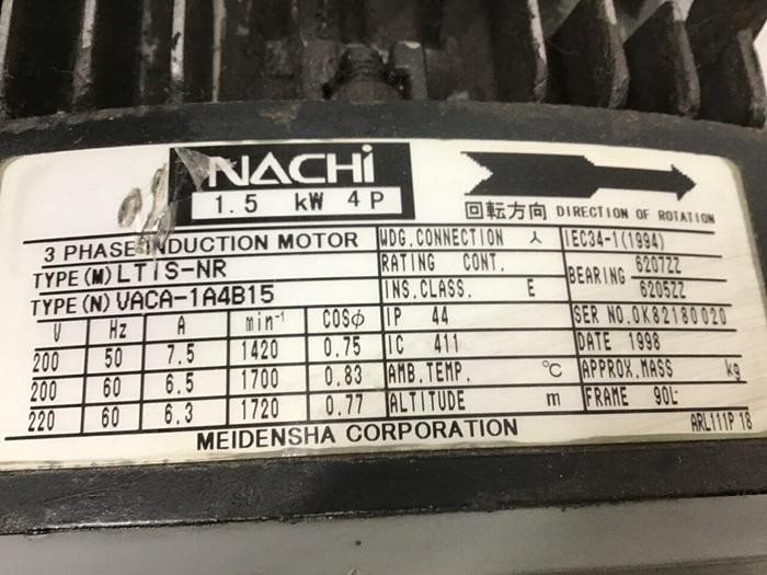 Used NACHI 2 HP Induction Motor LTIS-NR Used
