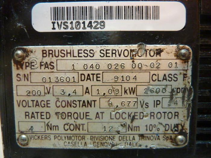 VICKERS 1.5 HP Brushless Servo Motor 1 040 026 00 02 01 Used