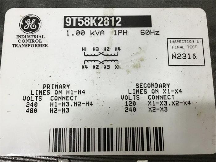 Used GENERAL ELECTRIC 1 kVA Transformer 9T58K2812 #134365