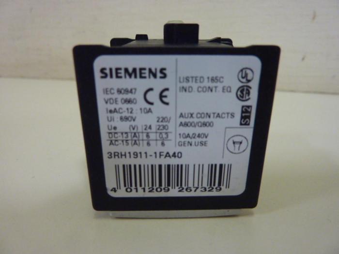 Used SIEMENS Auxiliary Contact Block 3RH1911-1FA40 #55551