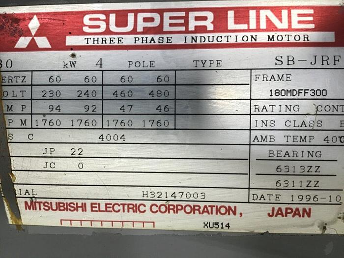 Used MITSUBISHI 40 HP Induction Motor SB-JRF 40 HP Used