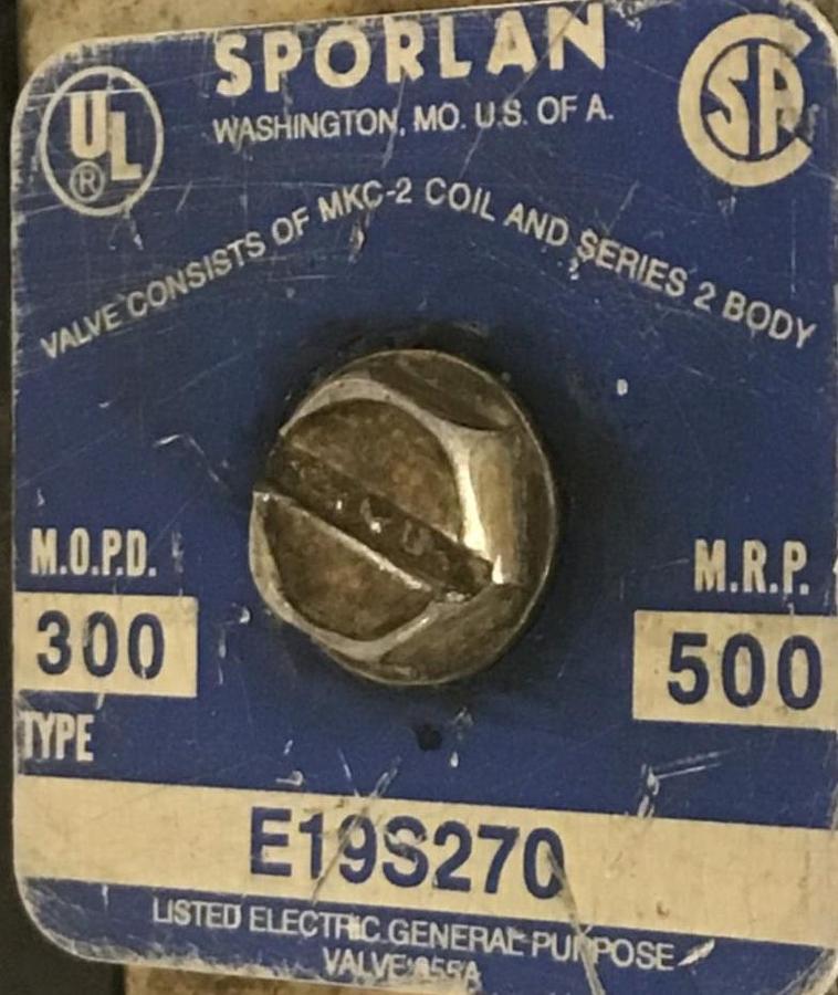 Used SPORLAN Valve E19S270 MKC-2 USED