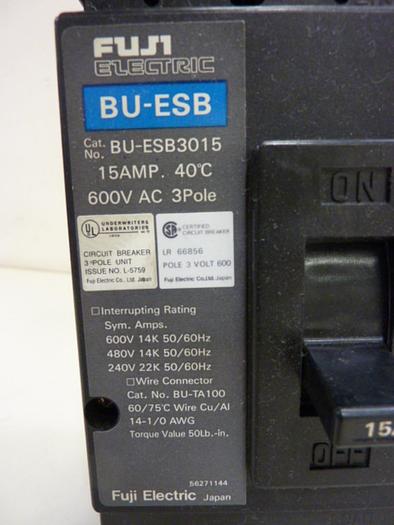 Used FUJI ELECTRIC 15 Amp Circuit Breaker BU-ESB3015 #60748