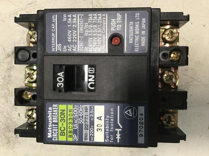 Used MATSUSHITA 30 Amp Breaker BC-30N-30-3P #143410