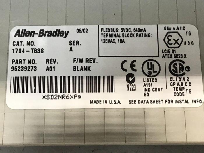 Used ALLEN BRADLEY Terminal Base 1794-TB3S SER A #133696