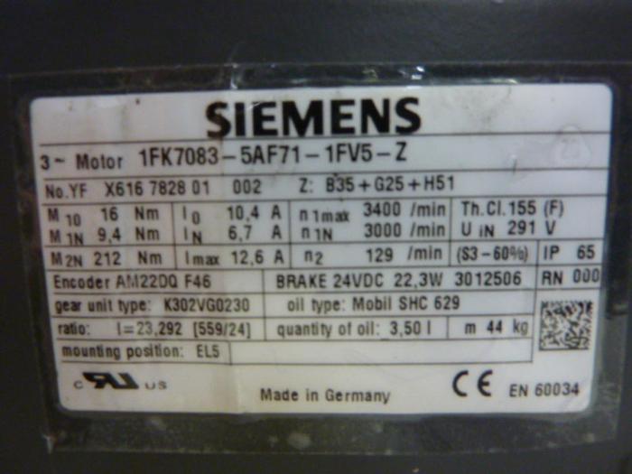 Used SIEMENS Servo Motor 1FK7083-5AF71-1FV5-Z Used