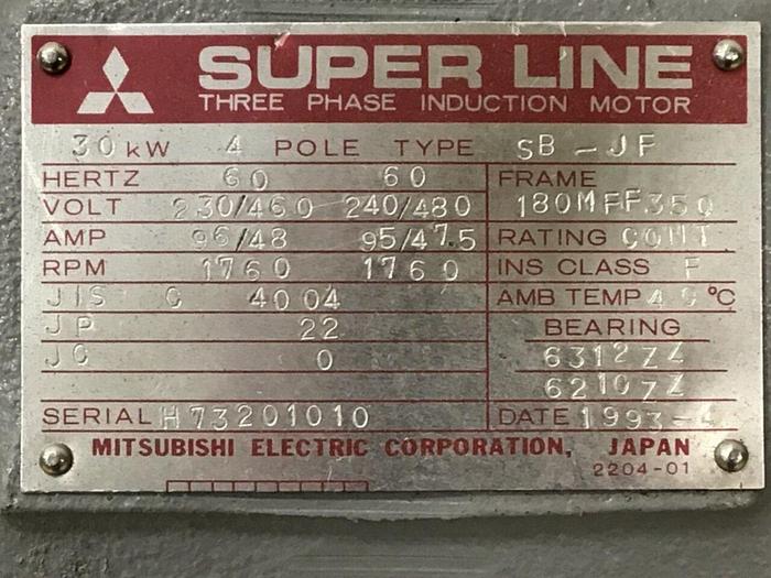 Used MITSUBISHI 40 HP Induction Motor SB-JF 40 HP Used