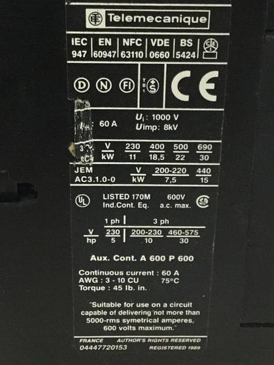 Used TELEMECANIQUE Contactor LP1D4011 #103049