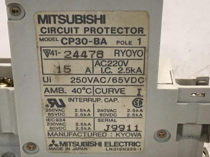 Used MITSUBISHI 15 Amp Circuit Breaker CP30-BA-1P-15A #119605