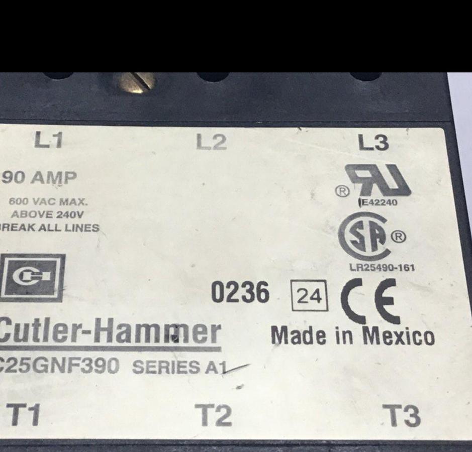 Used CUTLER HAMMER Contactor C25GNF390 USED