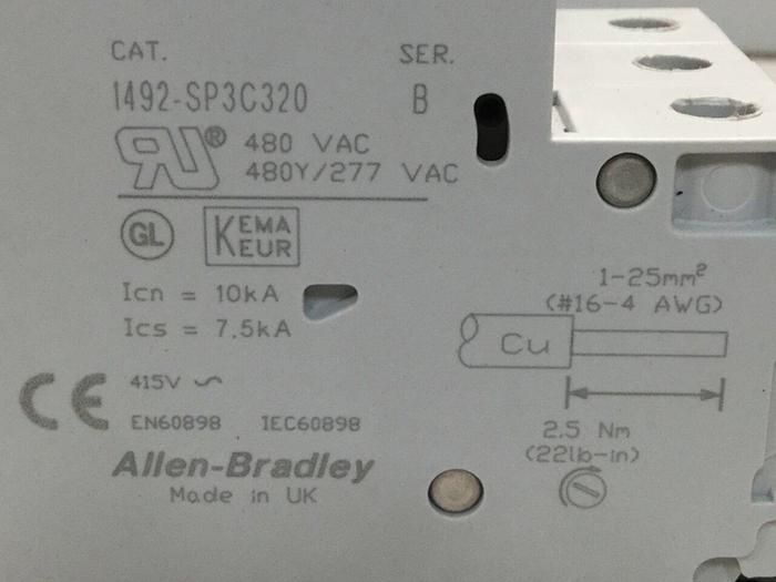 Used ALLEN BRADLEY 32 Amp Circuit Breaker 1492-SP3C320 SER B #104161