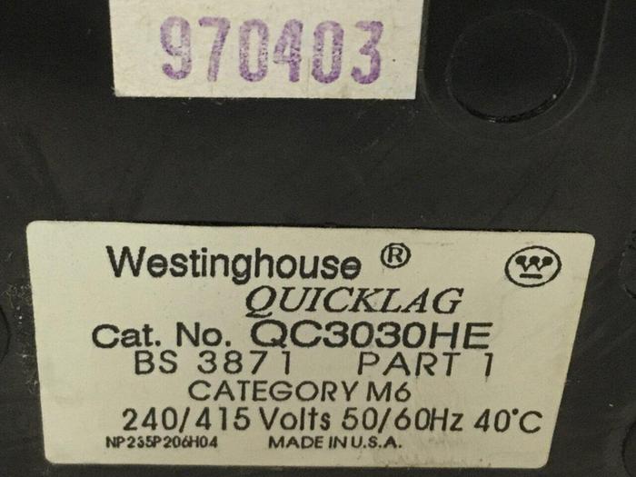 Used WESTINGHOUSE 30 Amp Breaker QC3030HE #109819