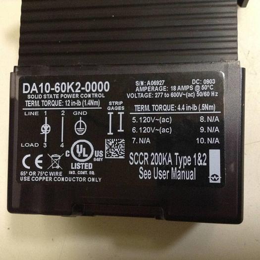Used WATLOW Solid State Power Control DA-60K2-0000 #86840