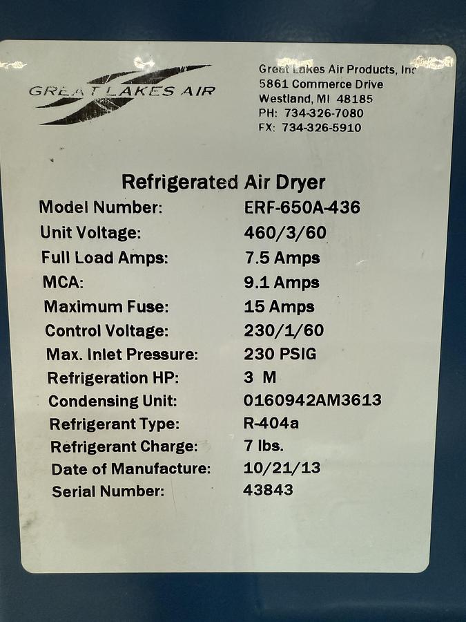 Used Great Lakes air products inc. ERF-650A-436