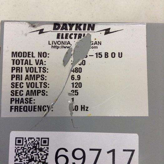 Used DAYKIN Transformer Disconnect 15 B 0 U #69717