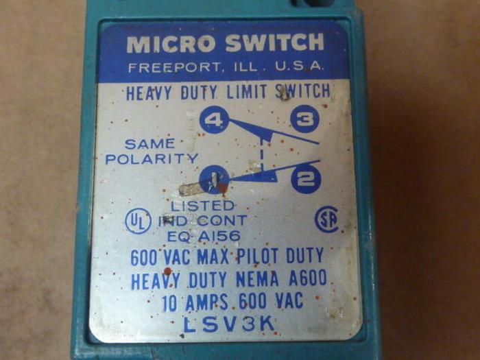 Used MICRO SWITCH Limit Switch LSV3K #32398