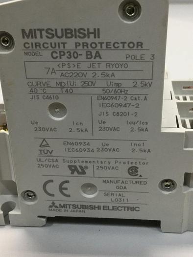Used MITSUBISHI 7 Amp Circuit Protector CP30-BA-3P-7A #103602