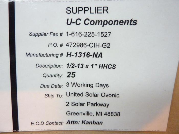 U-C COMPONENTS Hex Head Screw H-1316-NA #41293