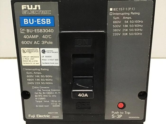 Used FUJI ELECTRIC 40 Amp Circuit Breaker BU-ESB3040 #119574